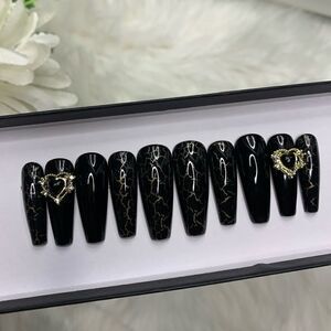 Black Heart Charm Press On Nails | Handmade Press On Nails | Fake Nails